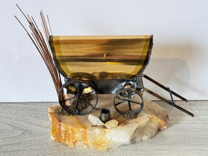 lot 62A image: Vintage Mario Jason Brutalist Brass Wagon Sculpture