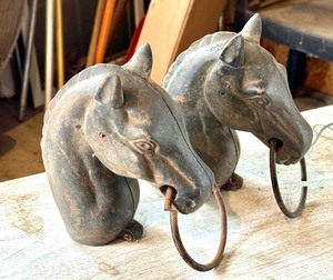 lot 26 image: Pair of Vintage Cast Iron Horse Figurine Post Toppers