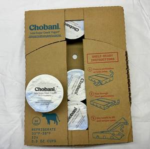 lot 111 image: 12x 5.3oz Chobani Less Sugar Wild Blueberry Greek Yogurt-Best By Date 32024