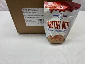 lot 180 image: 10x 7oz Bags Peanut Butter & Jelly Pretzel Bites Best by 04162023