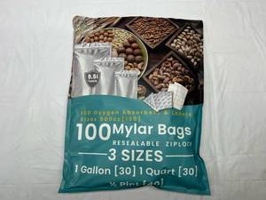 lot 294 image: 100 Mylar Bags(3 sizes), Oxygen Absorbers & Labels