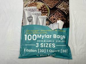lot 295 image: 100 Mylar Bags(3 sizes), Oxygen Absorbers & Labels