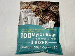 lot 296 image: 100 Mylar Bags(3 sizes), Oxygen Absorbers & Labels