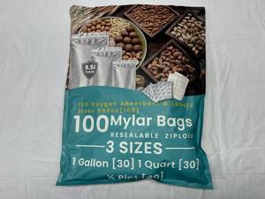 lot 297 image: 100 Mylar Bags(3 sizes), Oxygen Absorbers & Labels
