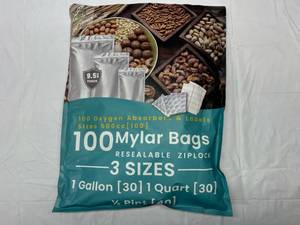 lot 298 image: 100 Mylar Bags(3 sizes), Oxygen Absorbers & Labels