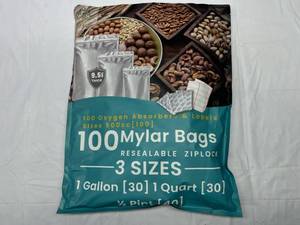 lot 299 image: 100 Mylar Bags(3 sizes), Oxygen Absorbers & Labels