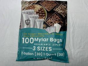lot 300 image: 100 Mylar Bags(3 sizes), Oxygen Absorbers & Labels