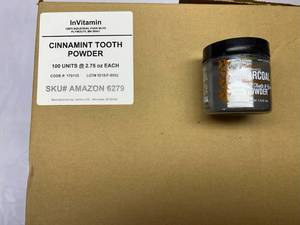 lot 346 image: 100x 2.75oz InVitamin Active Charcoal Tooth Powder-Cinnamint