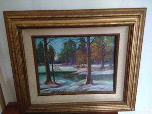 lot 97 image: Framed Canvas Oil Painting - 25 Wide x 21.5 High
