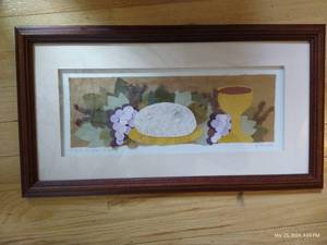 lot 112 image: Framed Barb Groth Paper Sampler This Is The Feast