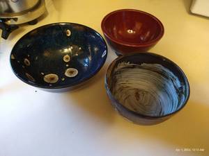 lot 184 image: 3 Pottery Bowls, Possibly Japanese - Blue Bowl Is Stunning