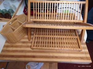 lot 194 image: Bamboo Utensil Caddy, Drying Rack, And 29.5 x 21 Cutting Board