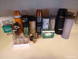 lot 202 image: Lot Of Travel Mugs, Tea, Honey, French Press