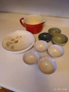 lot 203 image: Small Mixing Bowl, Asian Plate, And Tiny Bowls
