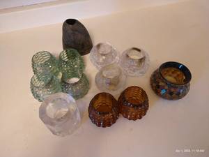 lot 206 image: Candle Holder Lot - 1 Stone And 10 Heavy Glass