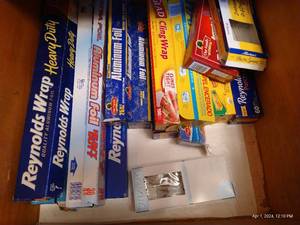 lot 230 image: Contents Of 2 Drawers - Aluminum Foil, Plastic Wrap, Reusable K-Cups, Etc.