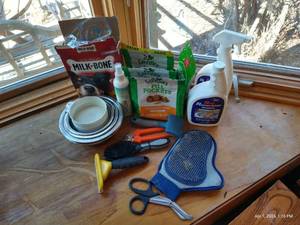 lot 245 image: Dog Lot - Pill Pockets, Milk Bones, Brushes, Bowls, Etc.