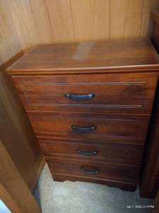lot 259 image: Lightweight Timber Cherry 4-Drawer Dresser With Leather Handles - 42 High x 28.5 Wide x 16 Deep