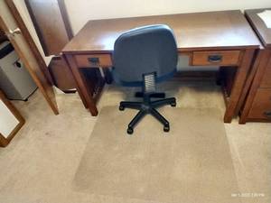 lot 270 image: Bassett Mission-Style Desk With Chair And Carpet Mat