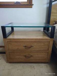 lot 350 image: Wood, Metal, And Glass Bedside Table - 30 Wide x 27.5 High x 17.75 Deep