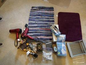 lot 359 image: Misc. Household Lot - Hair Dryers, Small Humidifier, Rugs, Shower Head, Massager, Etc.