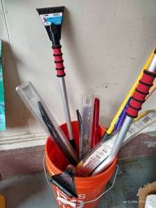 lot 369 image: Bucket of Ice Scrapers, Wipers, Etc