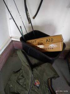 lot 411 image: Fishing Lot - Life Vest, Poles & Tackle Box