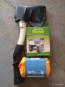 lot 415 image: Emergency Lot - Hatchet, Stove, Sleeping Bag