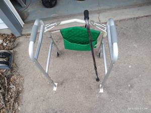 lot 490 image: Two Wheel Walker & Cane