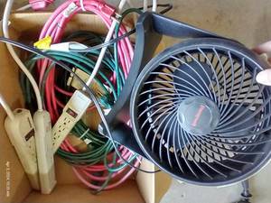 lot 502 image: Box of Power Cords & Fan