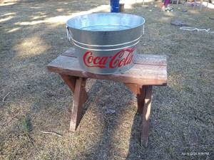 lot 611 image: Small Wooden Bench And Coca-Cola Tub
