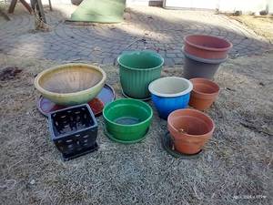 lot 616 image: Lot Of Pots - Ceramic, Terra Cotta, And Plastic