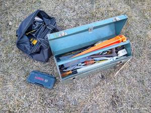 lot 629 image: Toolbox, Drill Bits, And Small Toolbag
