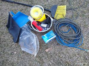 lot 635 image: Misc. Lot - Power Cords, Broom, Funnels, Etc.