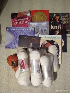 lot 738 image: Knitting Books & (9) Lambs Pride Wool Yarn Skeins