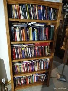 lot 747 image: Nice Wooden Book Shelf & ALL Religious Books