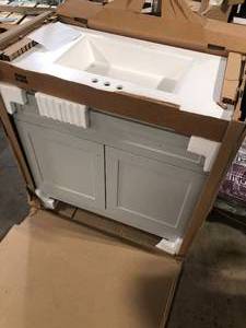 Glacier Bay Everdean 37 in. W x 19 in. D x 34 in. H Single Sink Bath Vanity in Pearl Gray with White Cultured Marble Top  Customer Returns See Pictures