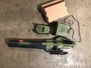Green Machine 62V Cordless Axial Blower Variable Speed Brushless Motor, 123 MPH Max air speed, 655 CFM, 4 Ah Battery & Rapid Charger   Customer Returns See Pictures
