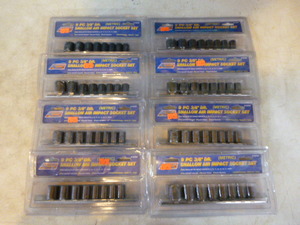 lot 28 image: 8 American Tool Exchange 9 Piece 38 Drive Shallow Air Impact Socket Sets Metric