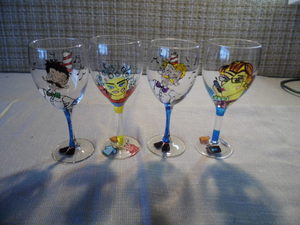 Vintage Hand Painted Wine Glasses