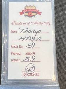 3.9 TROY OZ .999 FINE SILVER TRUMP 2020 MAGA BAR