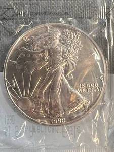 1990 AMERICAN SILVER EAGLE 1 TROY OZ .999 FINE SILVER UNC SEALED