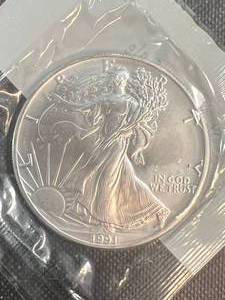 1991 AMERICAN SILVER EAGLE 1 TROY OZ .999 FINE SILVER UNC SEALED