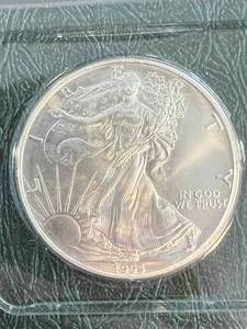 1993 AMERICAN SILVER EAGLE 1 TROY OZ .999 FINE SILVER UNC IN INFO. CASE