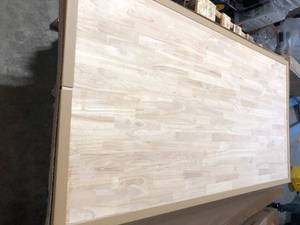 lot 3 image: Hampton Bay 6 ft. L x 39 in. D Unfinished Hevea Butcher Block Island Countertop in With Standard Edge  Customer Returns See Pictures