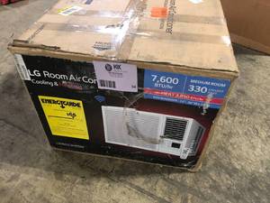 lot 34 image: LG 7,600 BTU 115 -Volts Window Air Conditioner Cools 330 Sq. Ft. with Heater and Wi-Fi Enabled in White  Customer Returns See Pictures