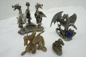 lot 20 image: Dragon Decor Candle Holder (cast Iron), Dragon with Blue Ball, 2 small
