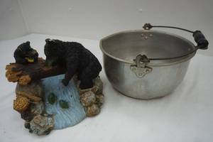 lot 60 image: Outside Ornament of Bears on River with Logs, Decor Cooking Pot