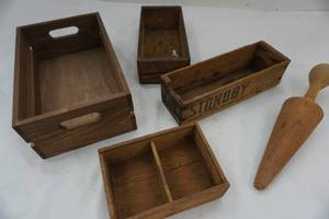 lot 71 image: Variety of Antique wood boxes
