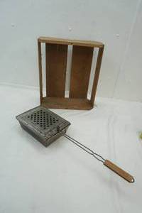 lot 102 image: Wood crate and coal warmer